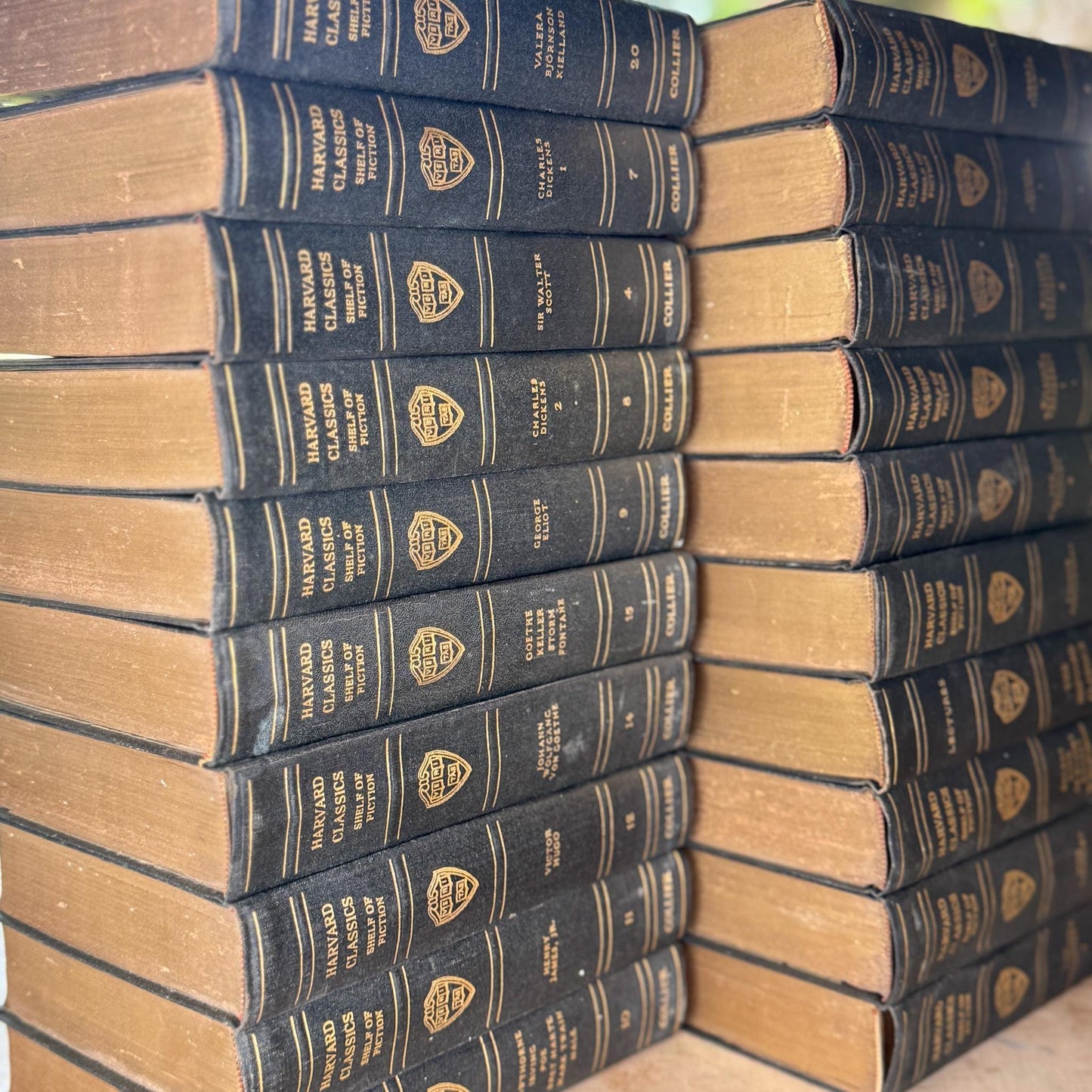 The Harvard Classics Shelf of Fiction, 1917 Partial Set, Bookshelf Decor, Green Vintage Decorative Books For Home Decor