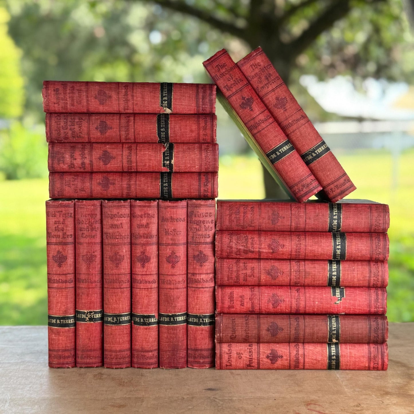 Large Red Antique Book Set, The Historical Romances of Louisa Muhlbach, 1905