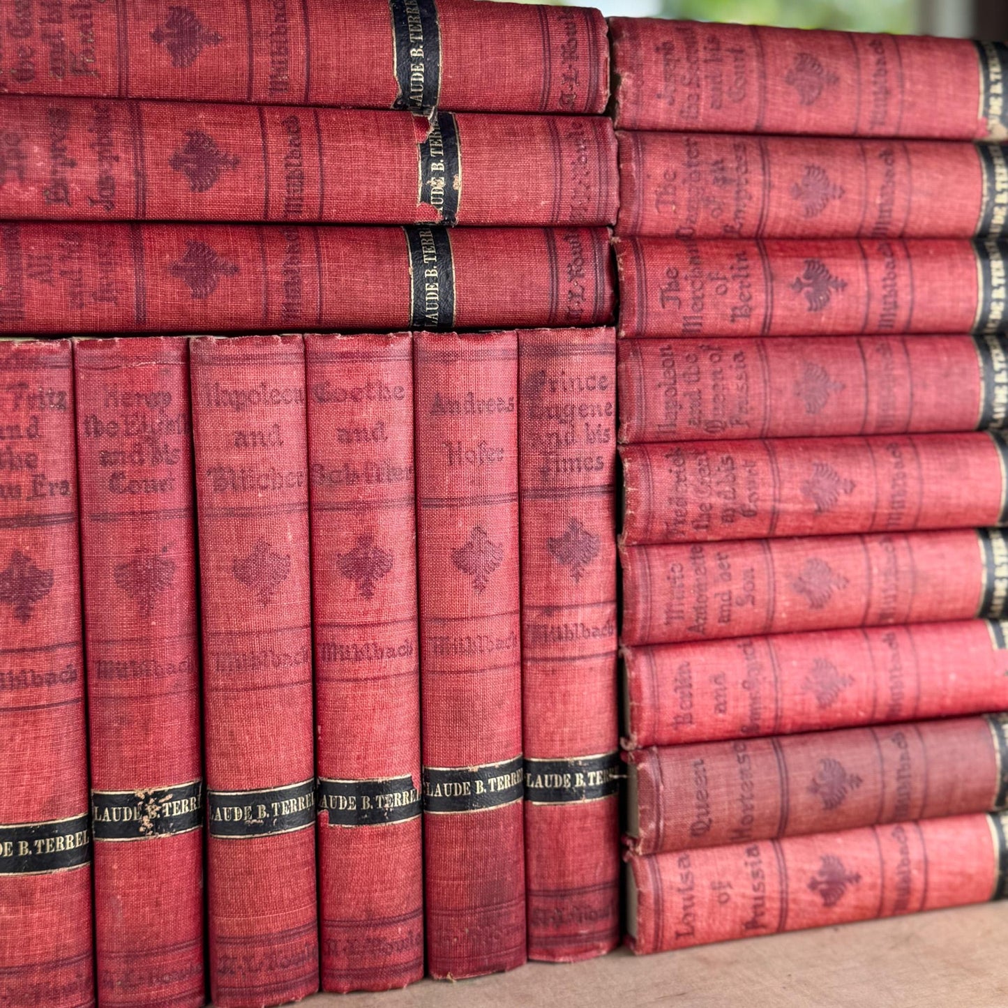 Large Red Antique Book Set, The Historical Romances of Louisa Muhlbach, 1905
