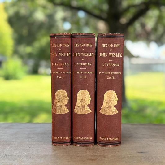 Antique Ornate Book Set, The Life and Times of John Wesley 3 Volume Set 1872 Tyerman