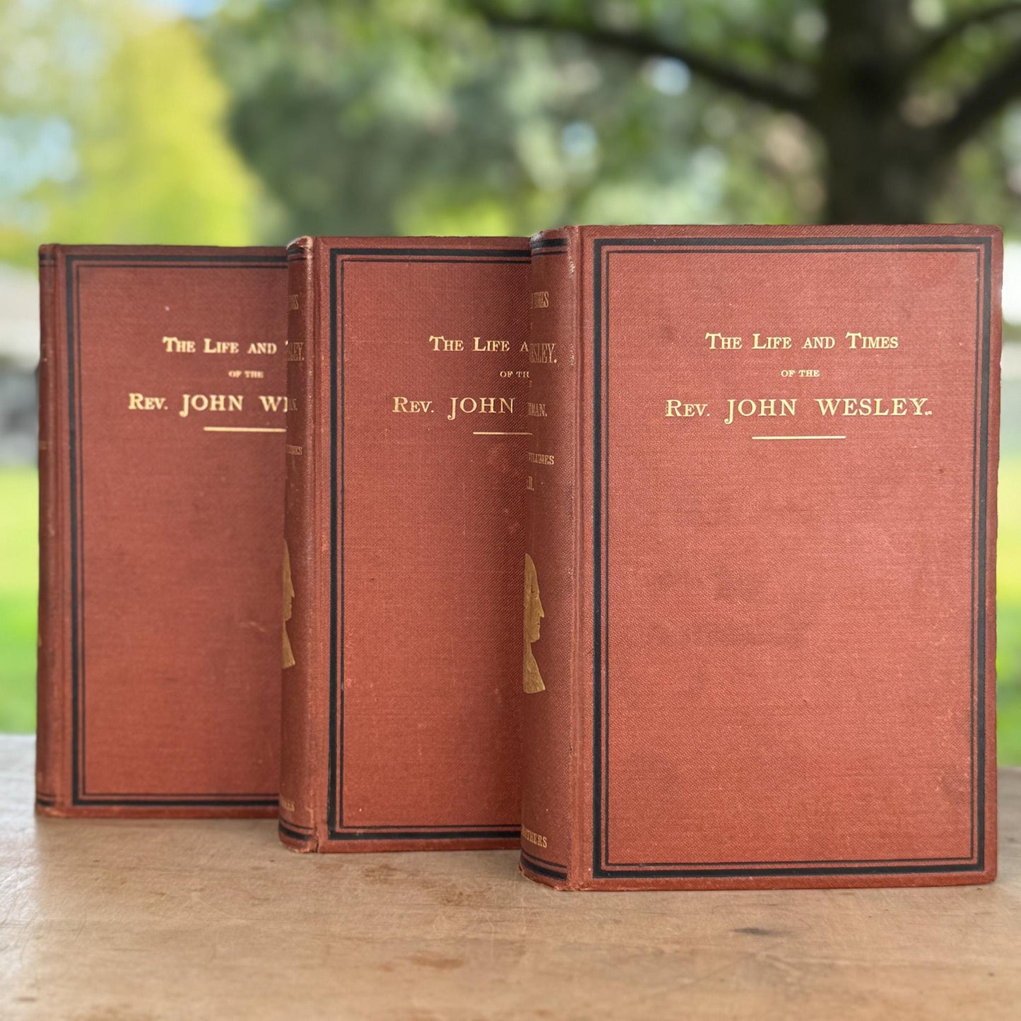 Antique Ornate Book Set, The Life and Times of John Wesley 3 Volume Set 1872 Tyerman