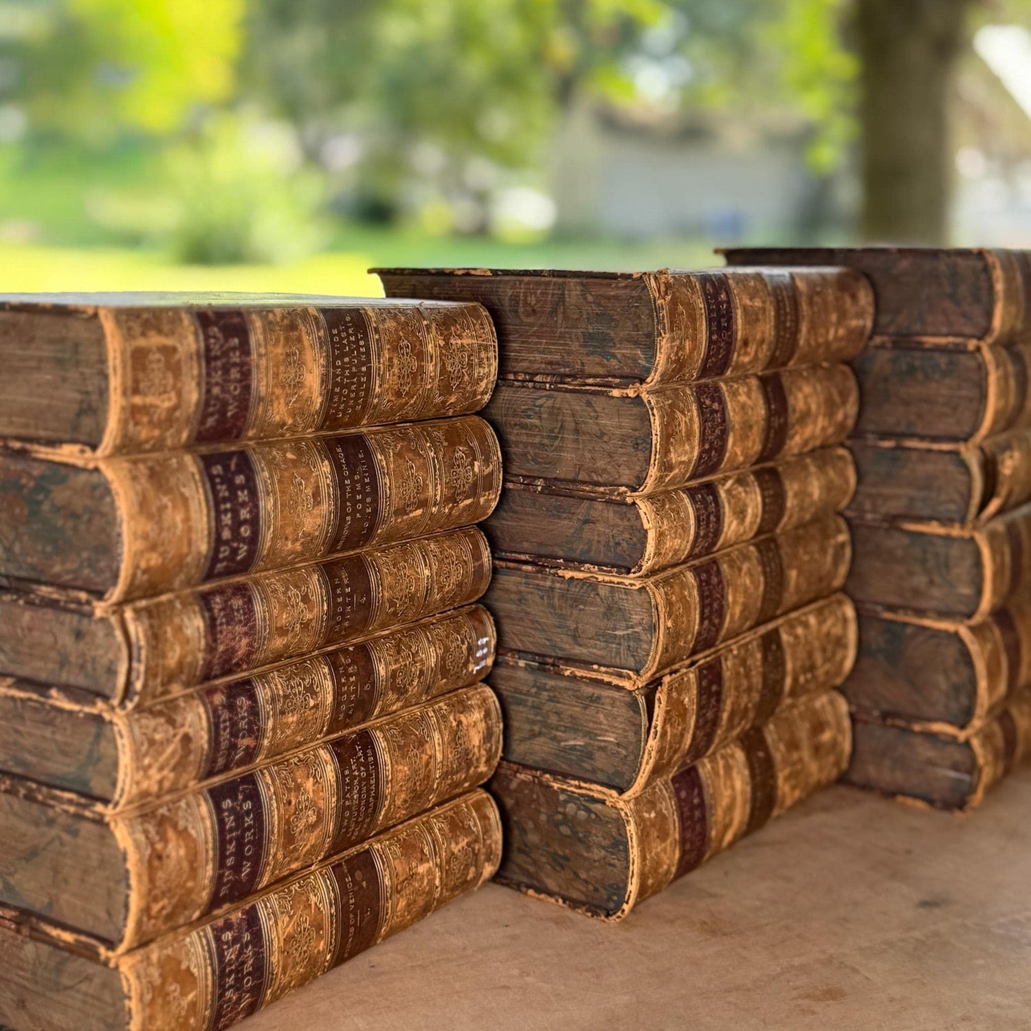 Antique Leather Works of John Ruskin Book Set, 1887, 18 Volumes
