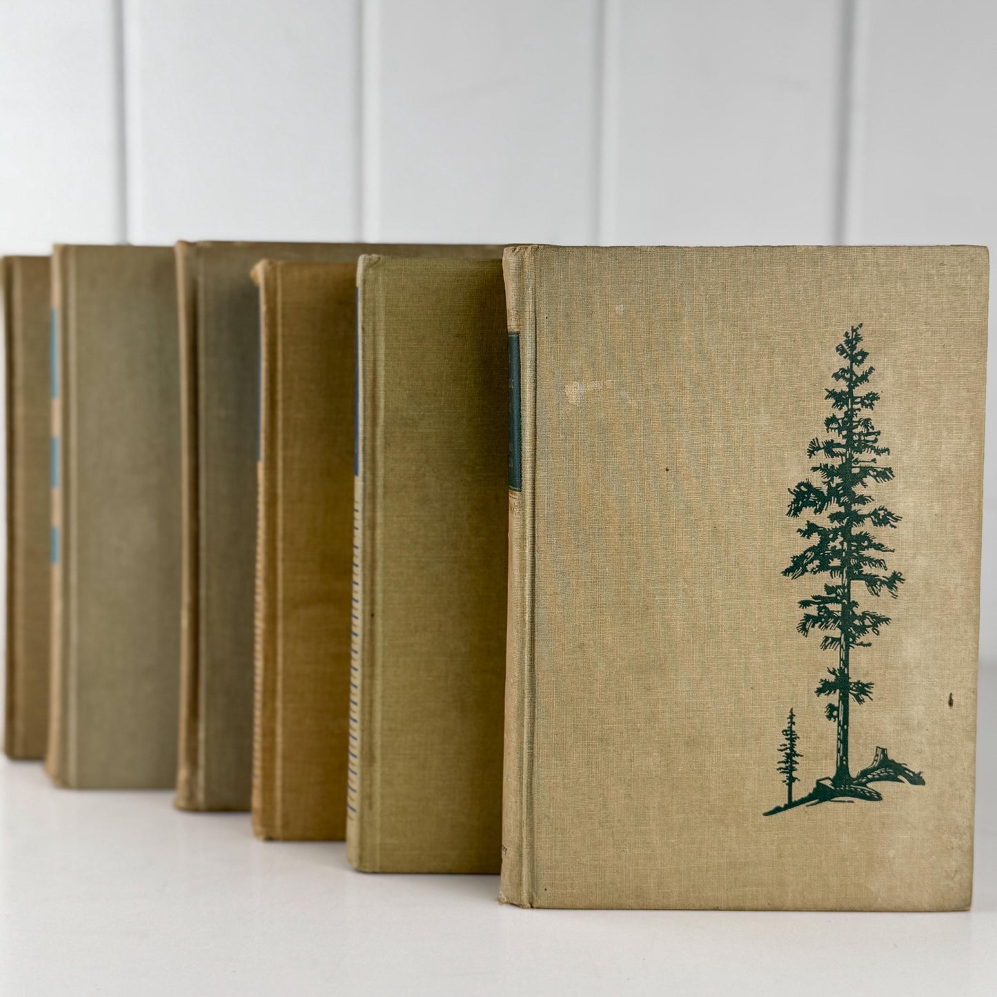 Beige Tan Blue Rustic Vintage Mid Century Book Bundle for Shelf Styling