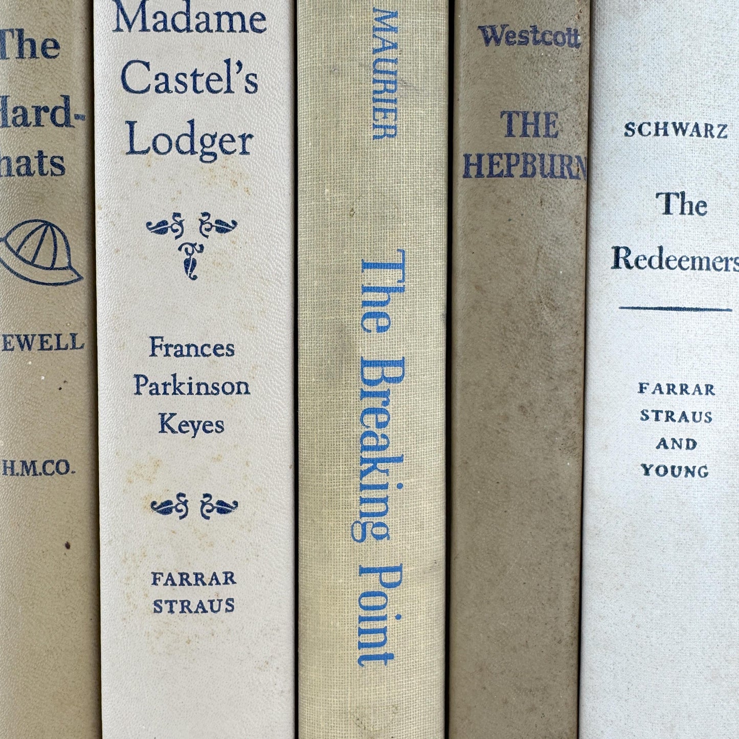 Neutral Shabby Vintage Books Bundle, Faded Blue and Beige Distressed Books for Shelf Styling