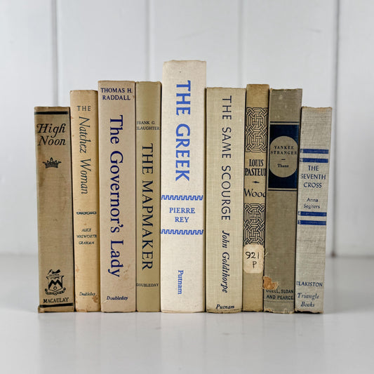 Vintage Blue and Cream Book Set • Neutral Shelf Styling Books • Coastal Cottage Decor • Books by Color
