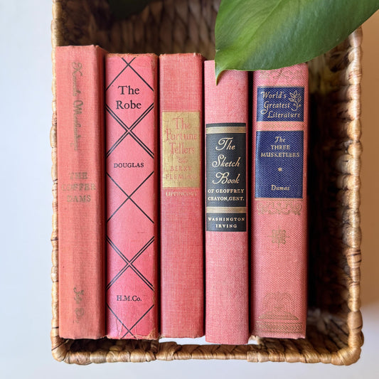 Coral Pink Vintage Book Bundle Shelf Styling and Decor