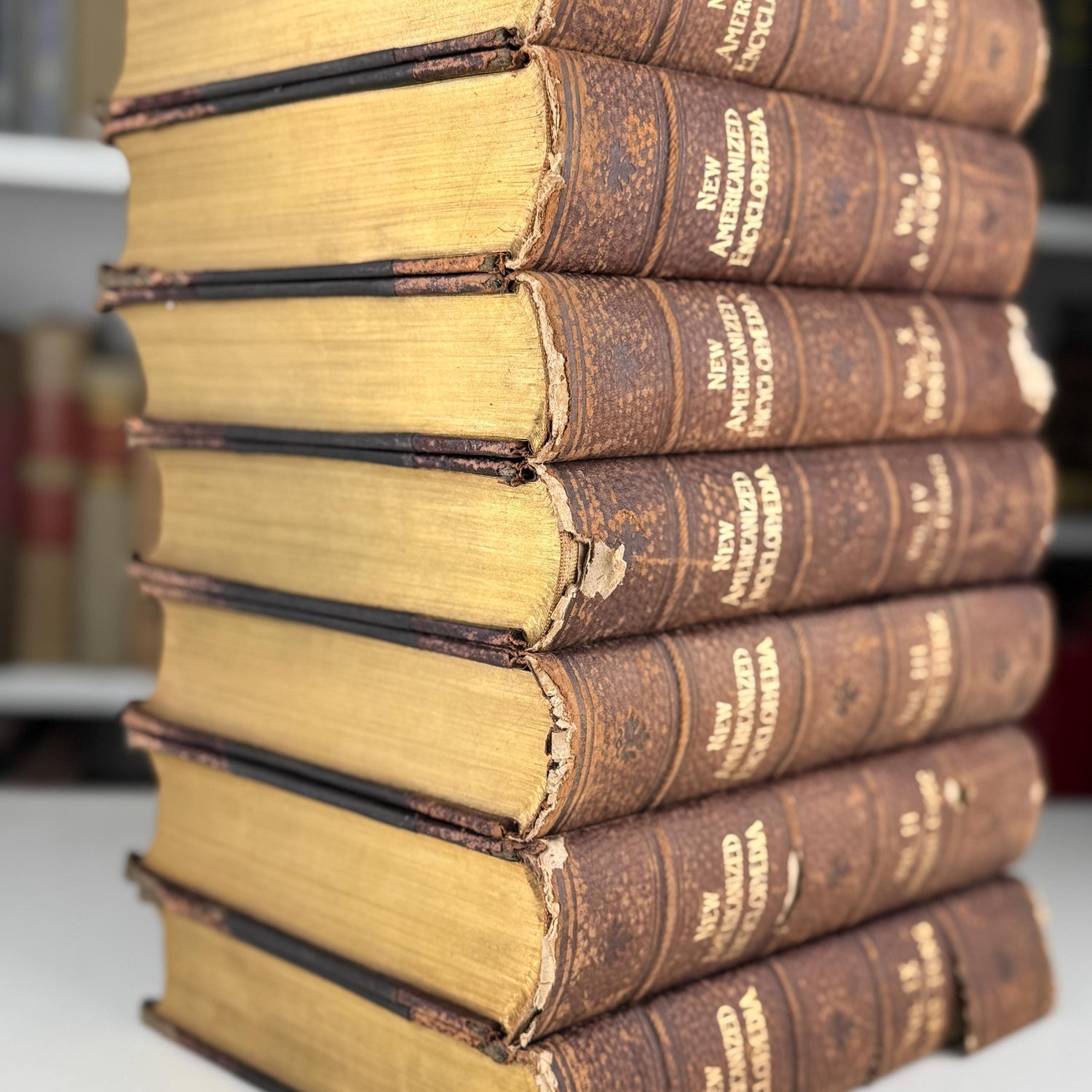 Antique Brown Encyclopedia Set for Vintage Shelf Styling and Home Library Decor
