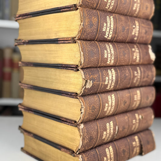 Antique Brown Encyclopedia Set for Vintage Shelf Styling and Home Library Decor