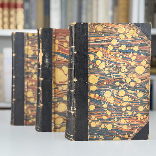 Antique Black Cornhill Magazine Leather-Bound Book Set for Shelf Styling and Home Library Decor