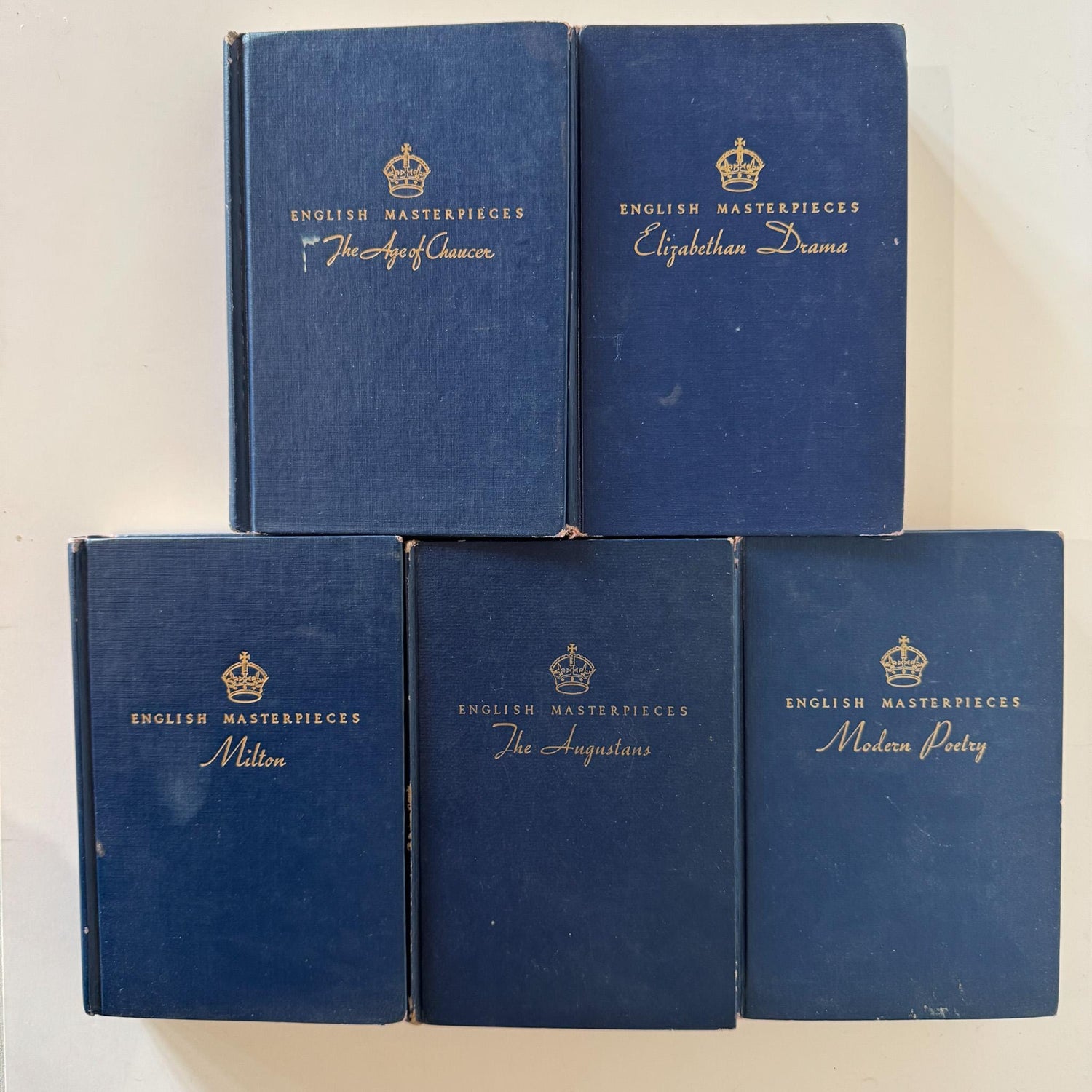 English Masterpieces Dark Blue Book Set, Navy Blue & Gold Vintage Books