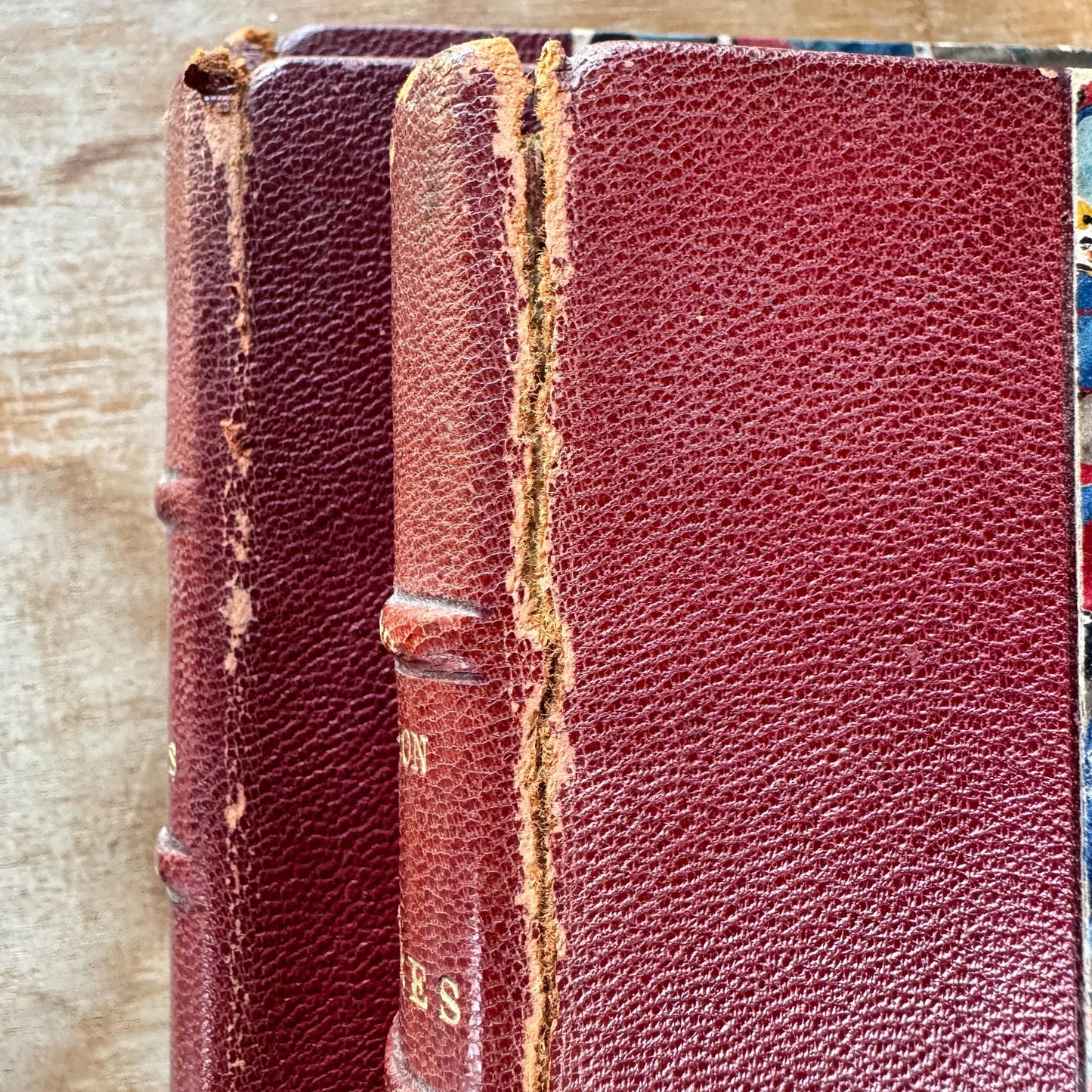 Antique Red Leather-Bound Books, Francois Villon Oeuvres, 3 Volumes (1,2,3), 1923