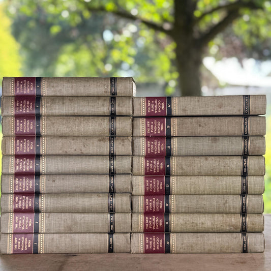 Vintage Tan Mid Century Books, Funk and Wagnall's New Standard Encyclopedia