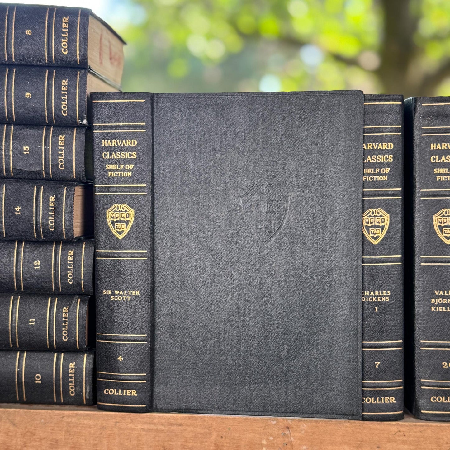 The Harvard Classics Shelf of Fiction, 1917 Partial Set, Bookshelf Decor, Green Vintage Decorative Books For Home Decor