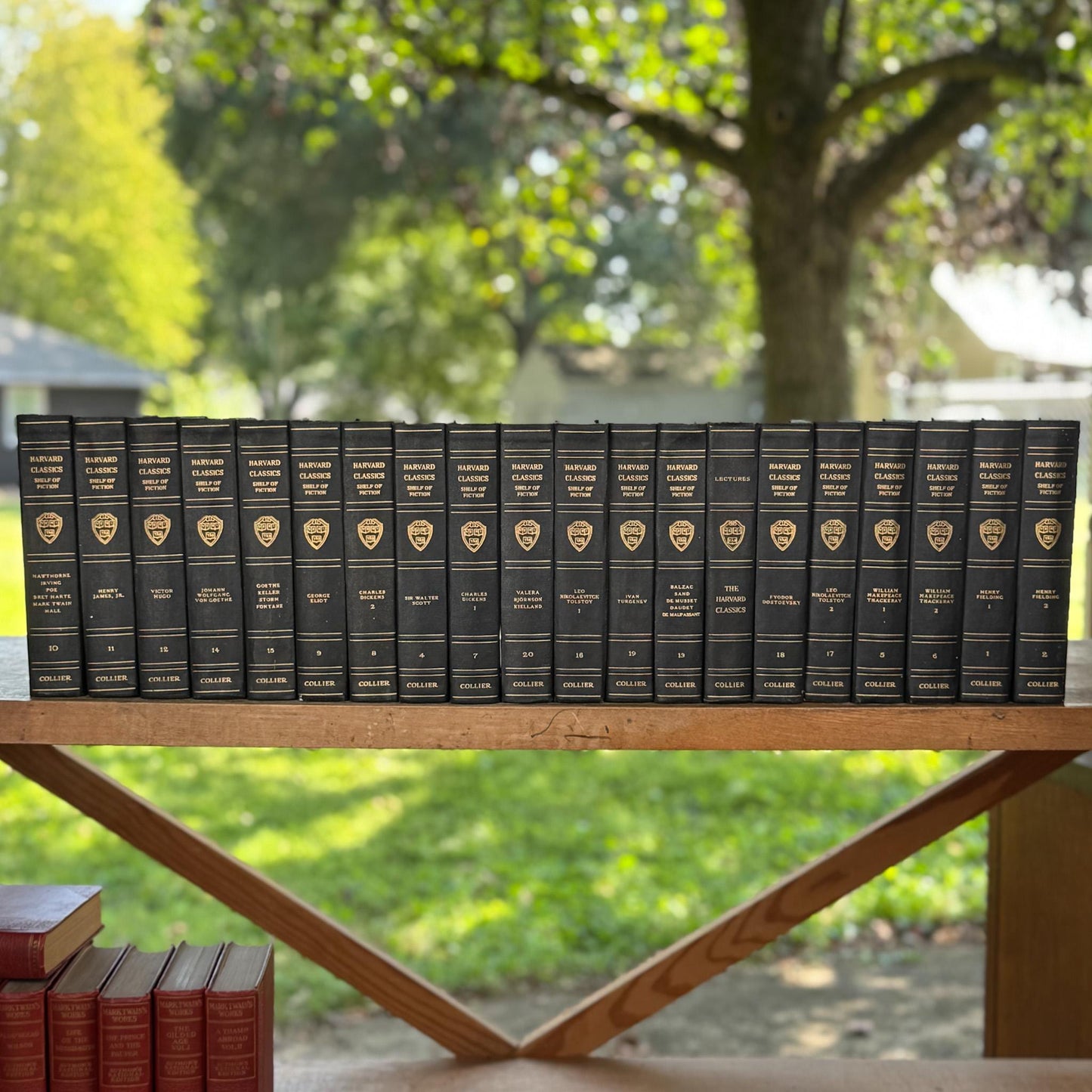 The Harvard Classics Shelf of Fiction, 1917 Partial Set, Bookshelf Decor, Green Vintage Decorative Books For Home Decor