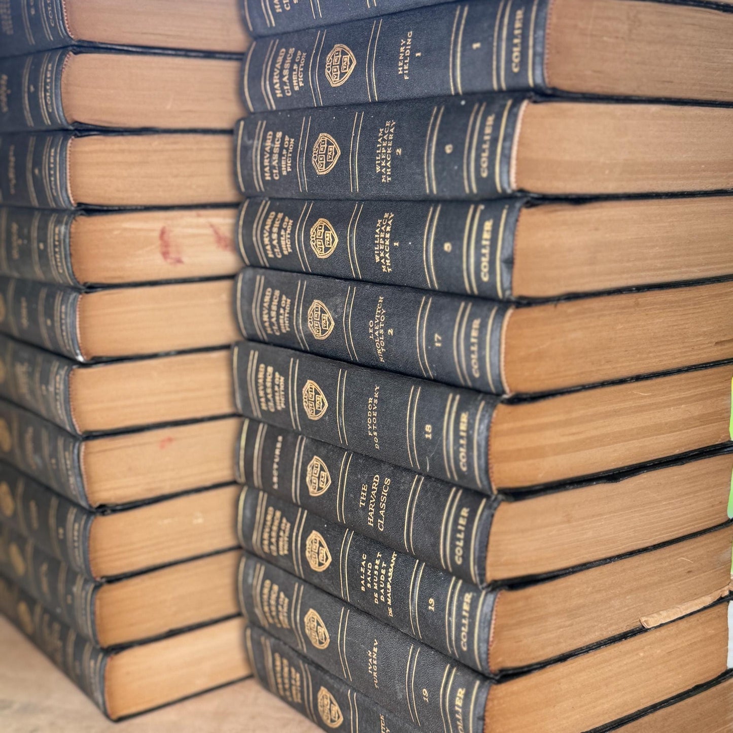 The Harvard Classics Shelf of Fiction, 1917 Partial Set, Bookshelf Decor, Green Vintage Decorative Books For Home Decor