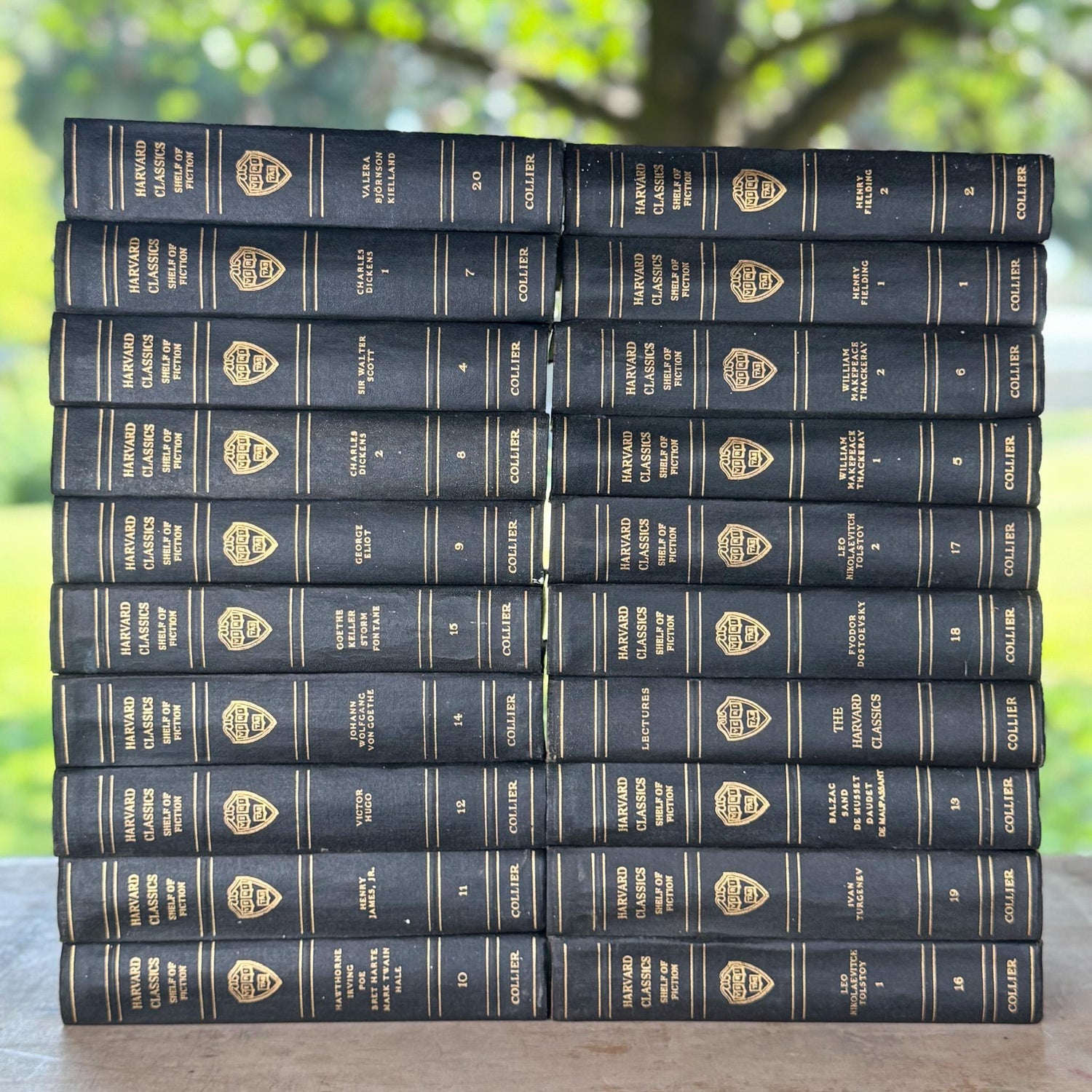 The Harvard Classics Shelf of Fiction, 1917 Partial Set, Bookshelf Decor, Green Vintage Decorative Books For Home Decor