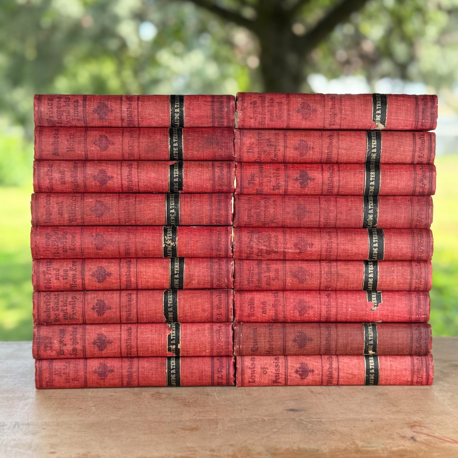 Large Red Antique Book Set, The Historical Romances of Louisa Muhlbach, 1905