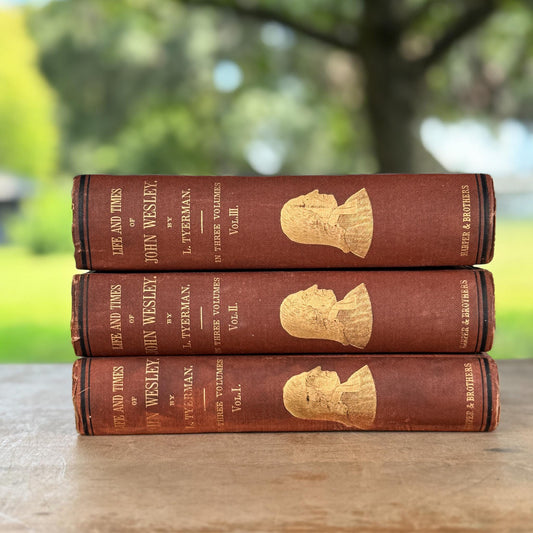 Antique Ornate Book Set, The Life and Times of John Wesley 3 Volume Set 1872 Tyerman