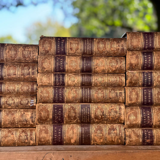 Antique Leather Works of John Ruskin Book Set, 1887, 18 Volumes