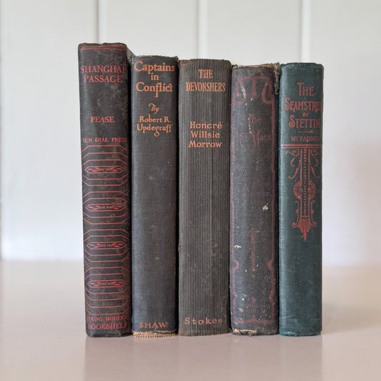 Shabby Old Black and Orange Book Bundle for Autumnal Shelf Styling and Gothic Decor