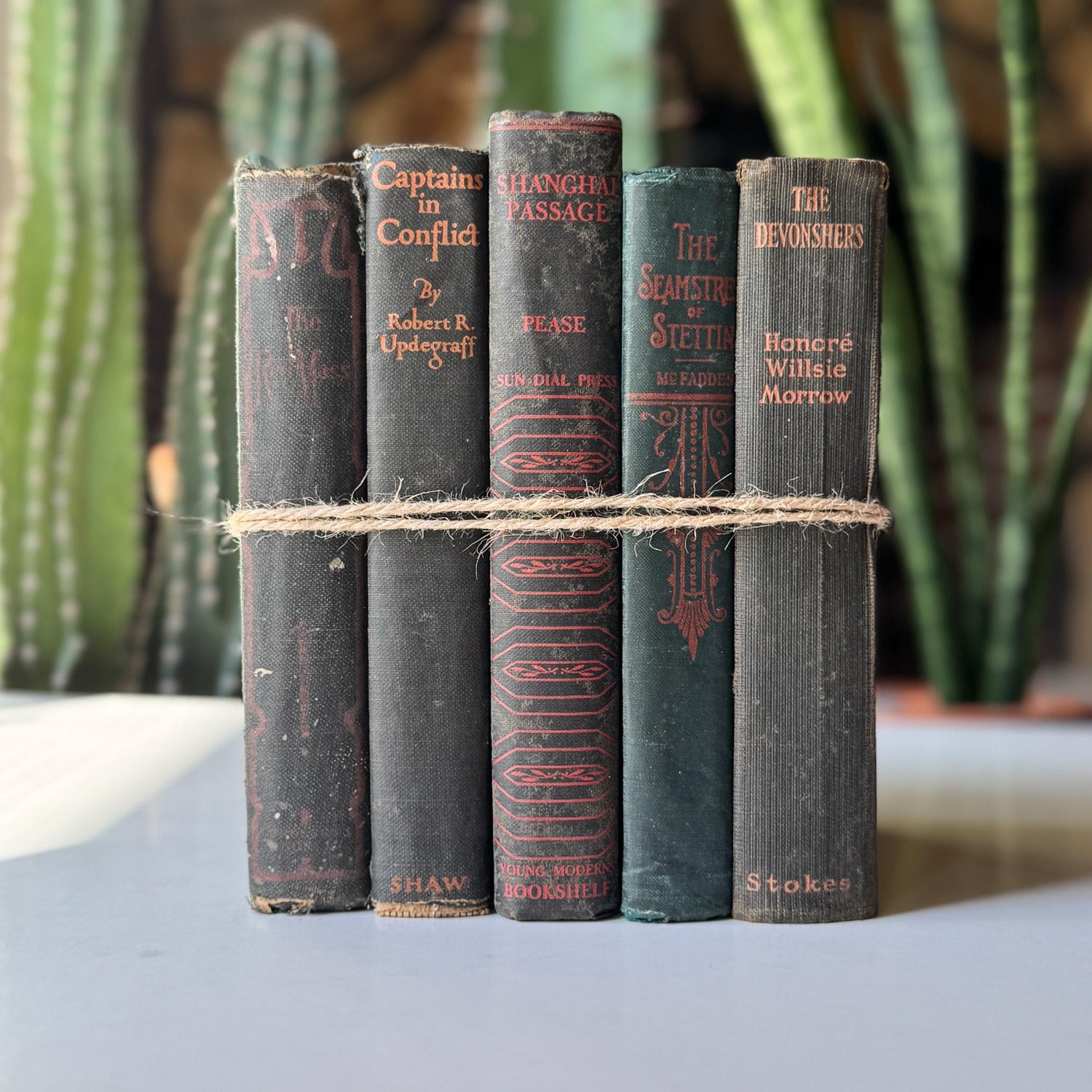 Shabby Old Black and Orange Book Bundle for Autumnal Shelf Styling and Gothic Decor