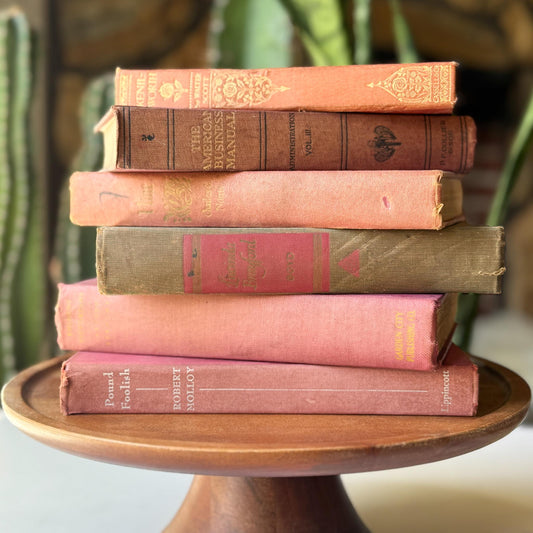 Vintage Mauve, Pink, Coral Shabby Cozy Decorative Books for Shelf Styling