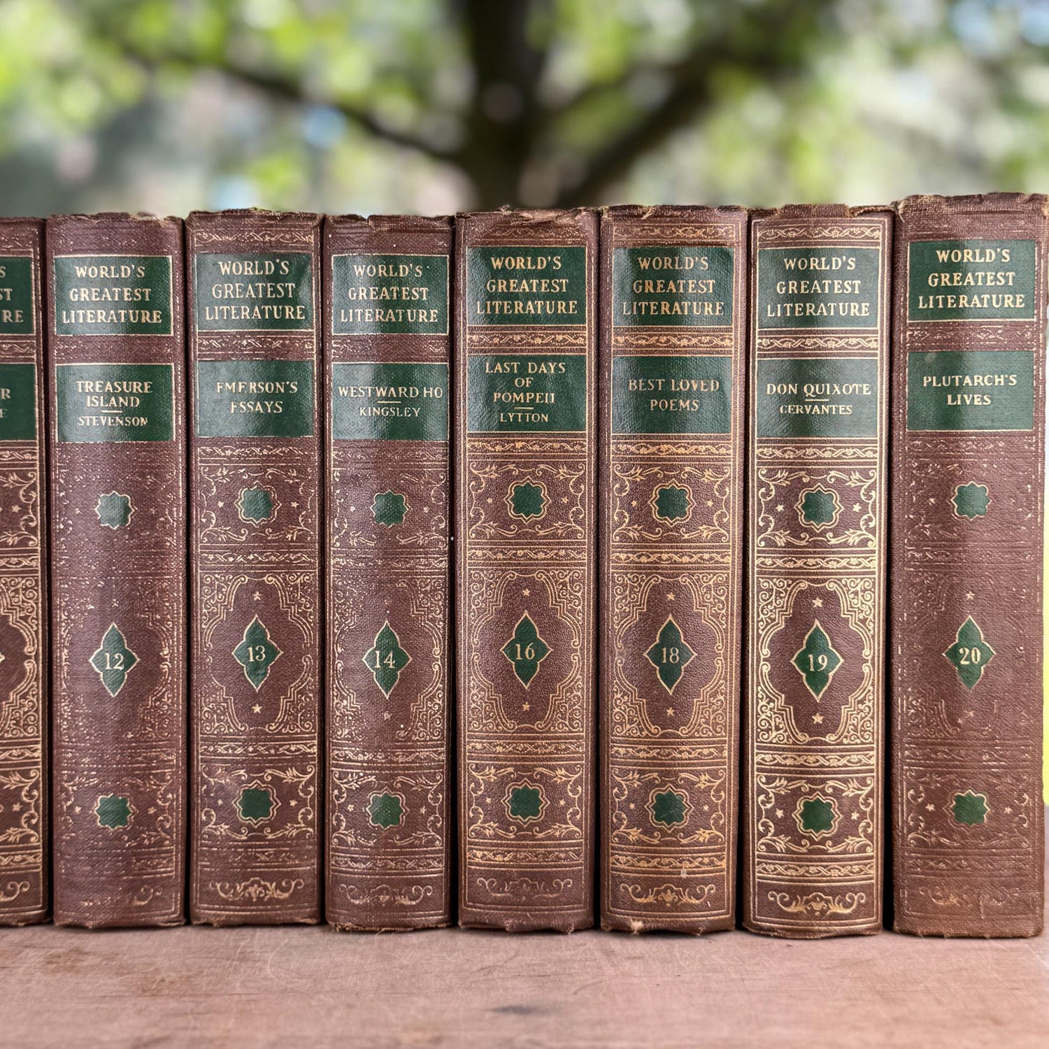 World's Greatest Literature Brown, Gold, Green Vintage Book Set for Styling