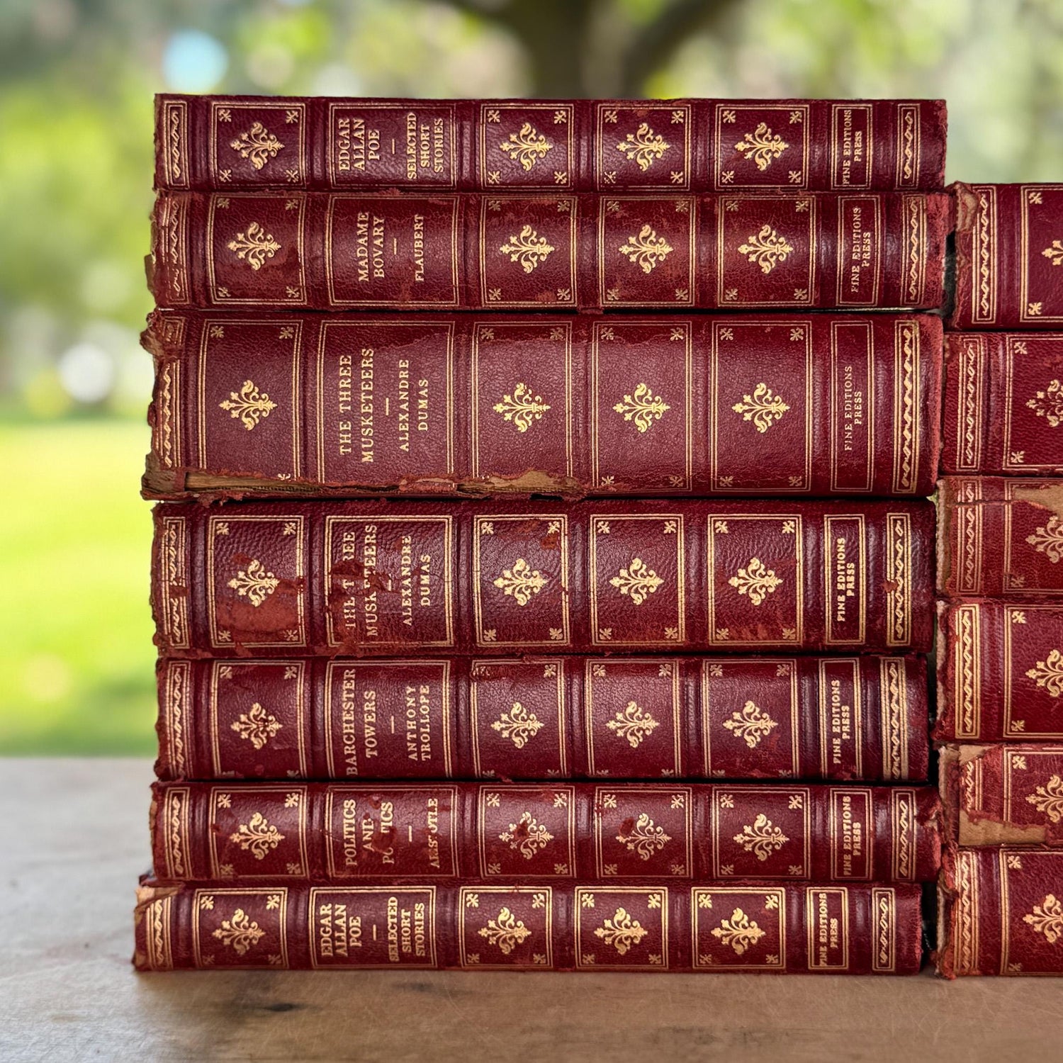 Vintage Mid Century Red & Gold Fine Editions Set – Shabby Decorative Leather Classic Literature Books