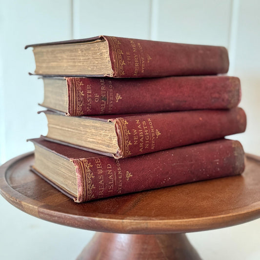 Robert Louis Stevenson Book Set of Four Antique Red Hardcovers