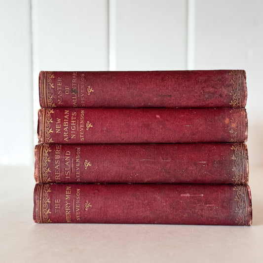 Robert Louis Stevenson Book Set of Four Antique Red Hardcovers