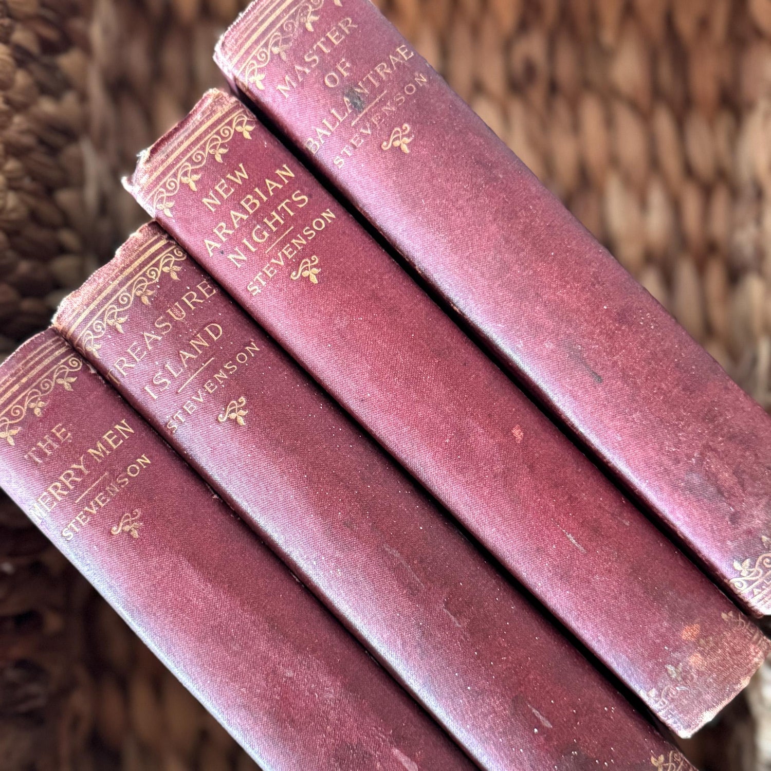 Robert Louis Stevenson Book Set of Four Antique Red Hardcovers