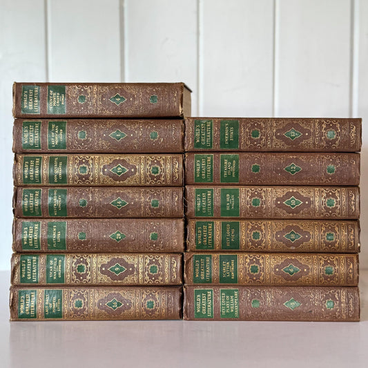 World's Greatest Literature Brown, Gold, Green Vintage Book Set for Styling