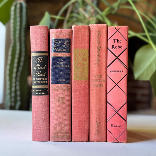 Coral Pink Vintage Book Bundle Shelf Styling and Decor