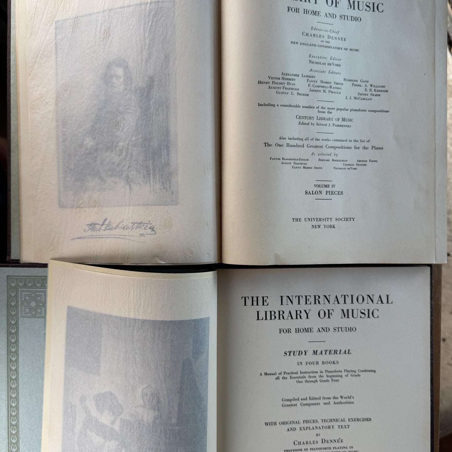 Antique Brown Embossed Oversized Books, International Library of Music, Vintage Music Books