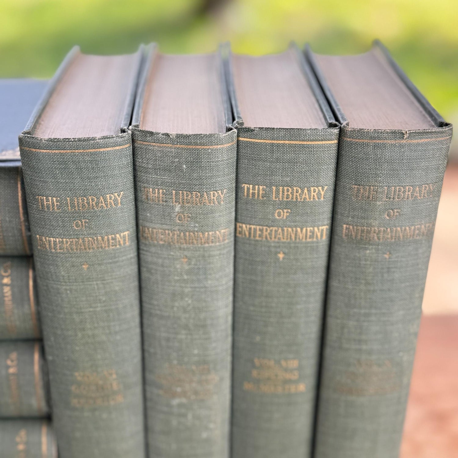 Antique Green Literary Book Set, The Library of Entertainment, 1924, Books for Decor