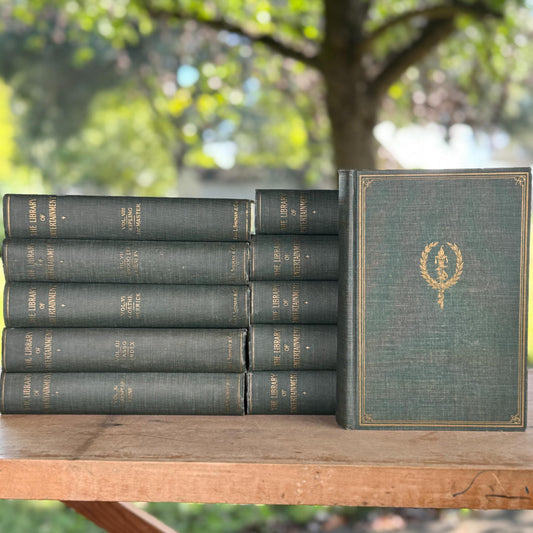 Antique Green Literary Book Set, The Library of Entertainment, 1924, Books for Decor