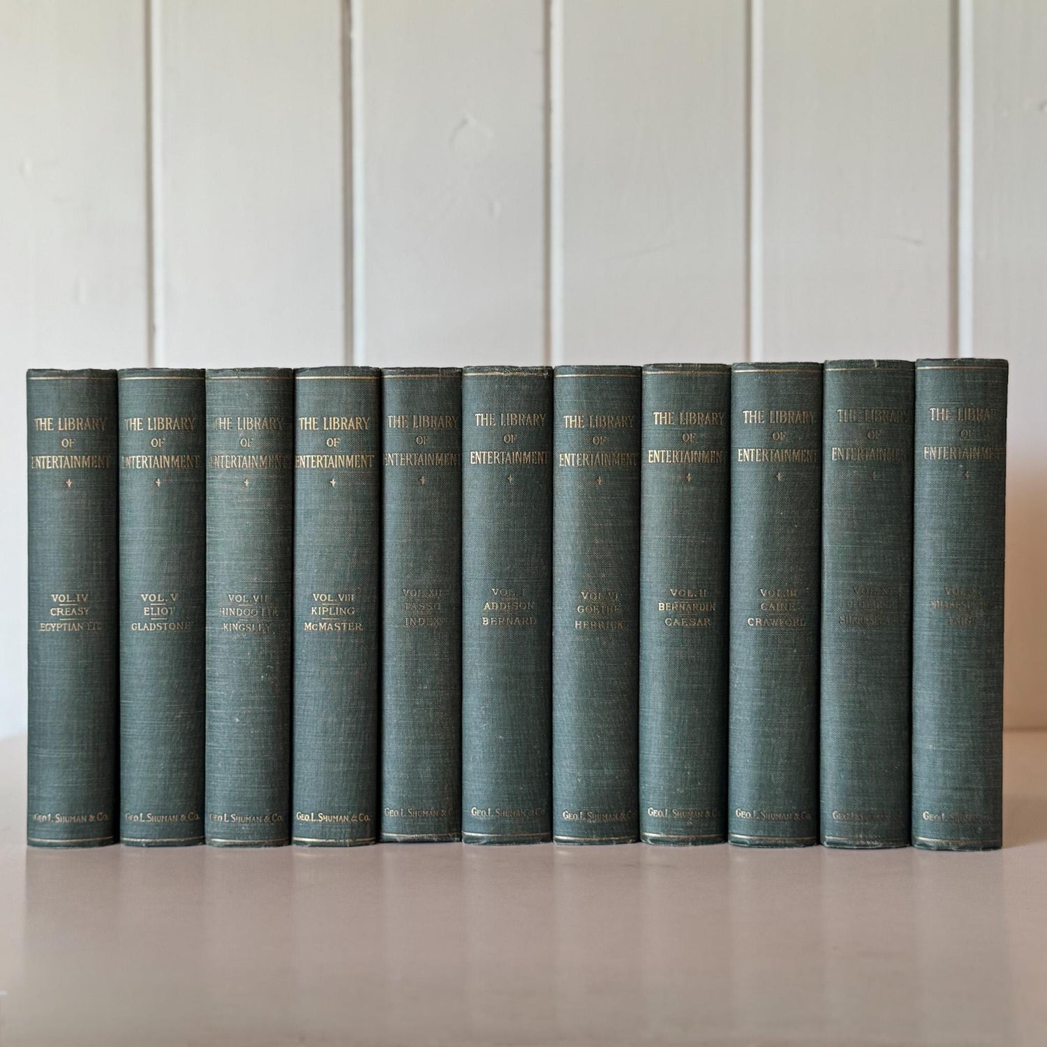 Antique Green Literary Book Set, The Library of Entertainment, 1924, Books for Decor