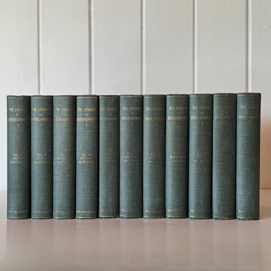 Antique Green Literary Book Set, The Library of Entertainment, 1924, Books for Decor