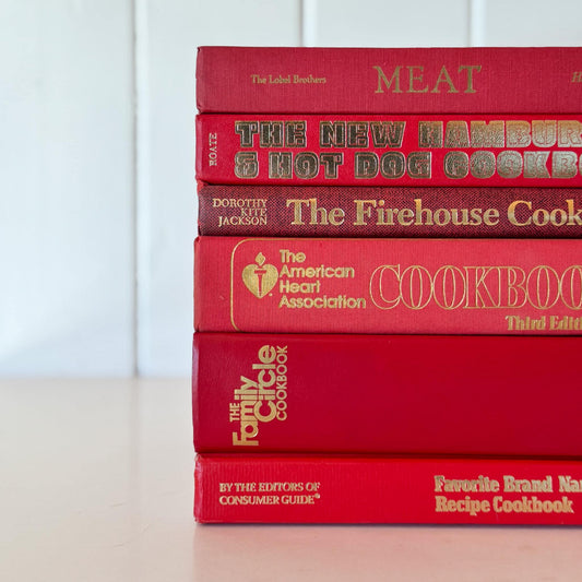 Red Vintage Cookbook Set - Decorative Books for Kitchen Decor