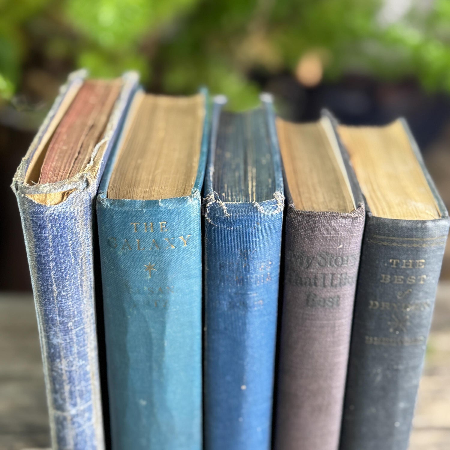 Old Shabby Blue Vintage Books with No Lettering on Spines