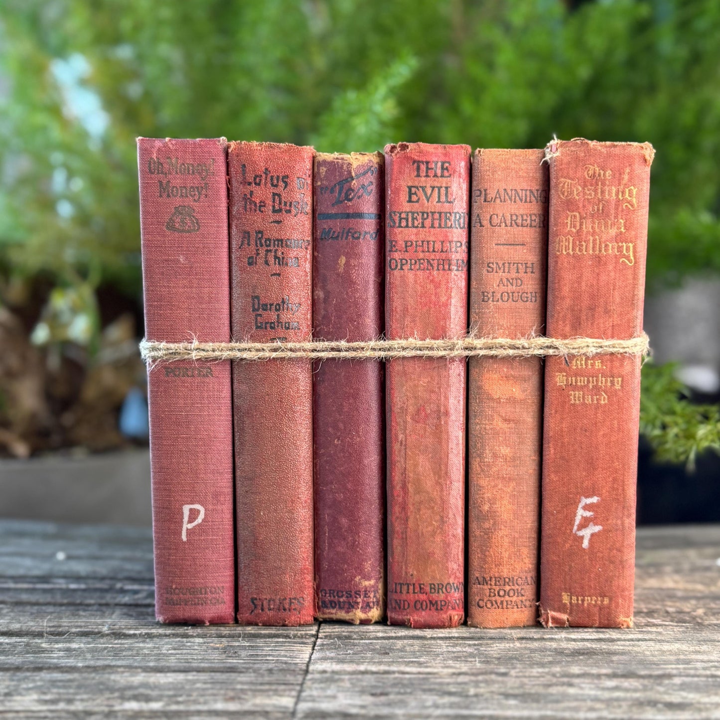 Red Antique Shabby Book Bundle for Shelf Styling