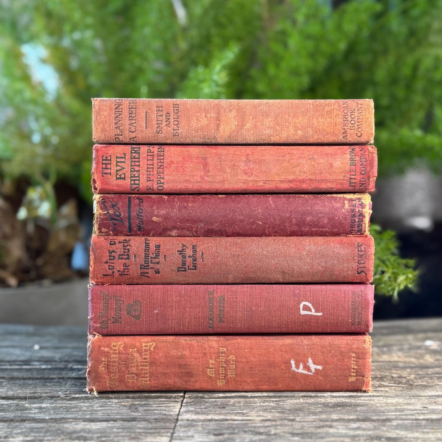 Red Antique Shabby Book Bundle for Shelf Styling