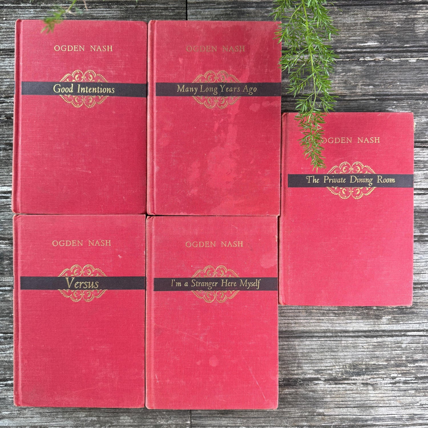 Pink and Faded Red Ogden Nash Vintage Book Bundle
