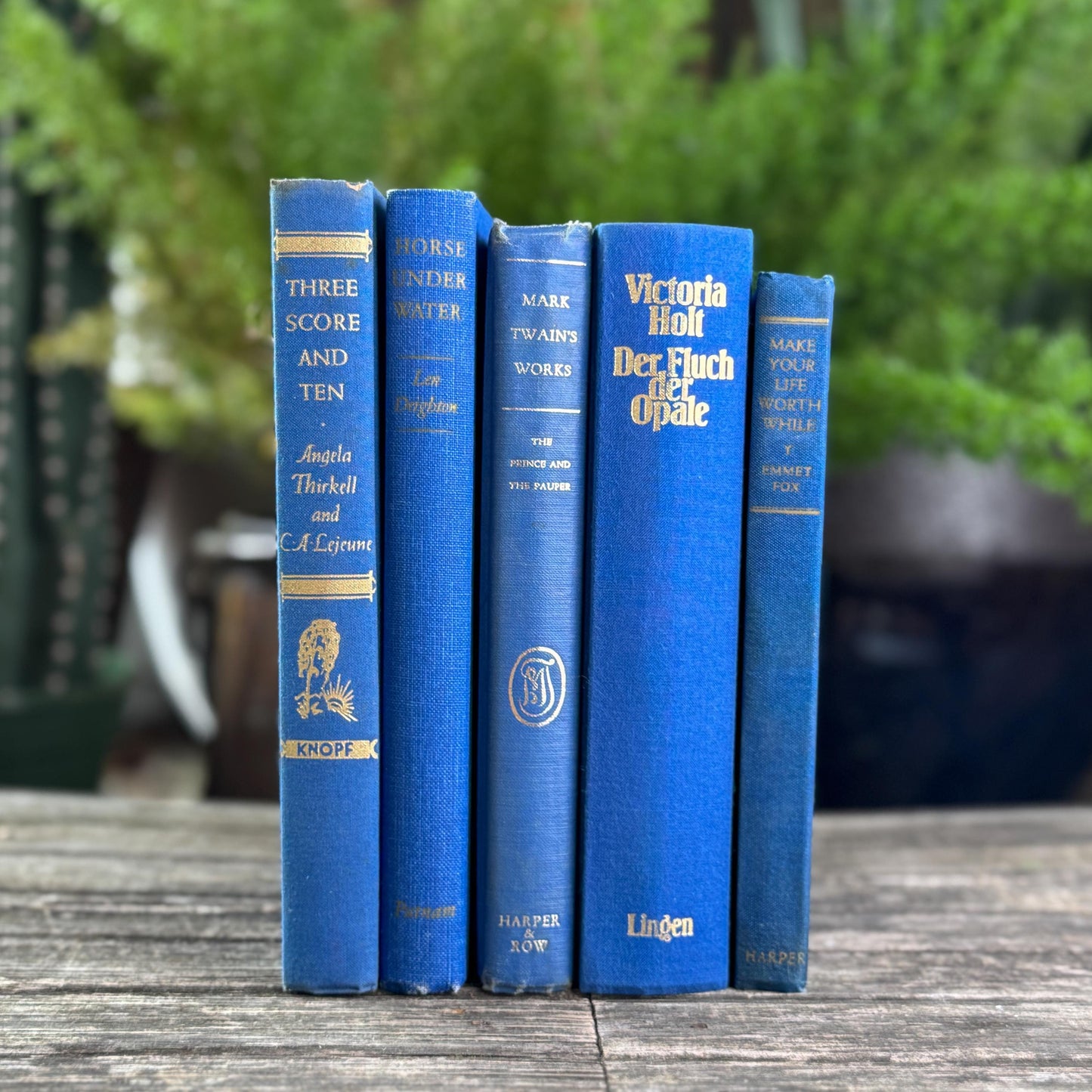 Indigo Blue and Cobalt Vintage Book Set for Shelf Styling