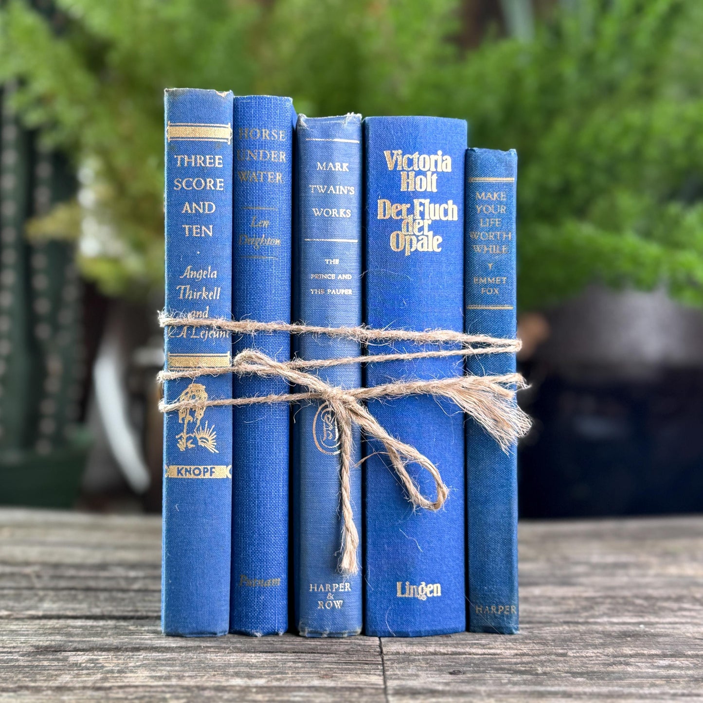 Indigo Blue and Cobalt Vintage Book Set for Shelf Styling
