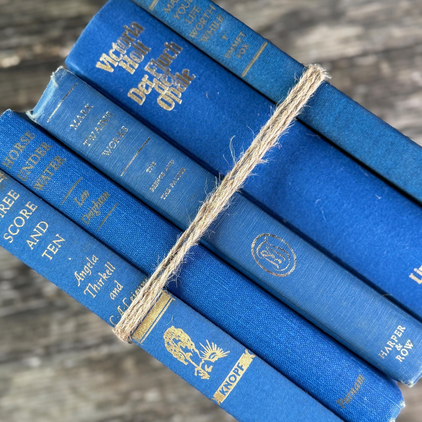 Indigo Blue and Cobalt Vintage Book Set for Shelf Styling