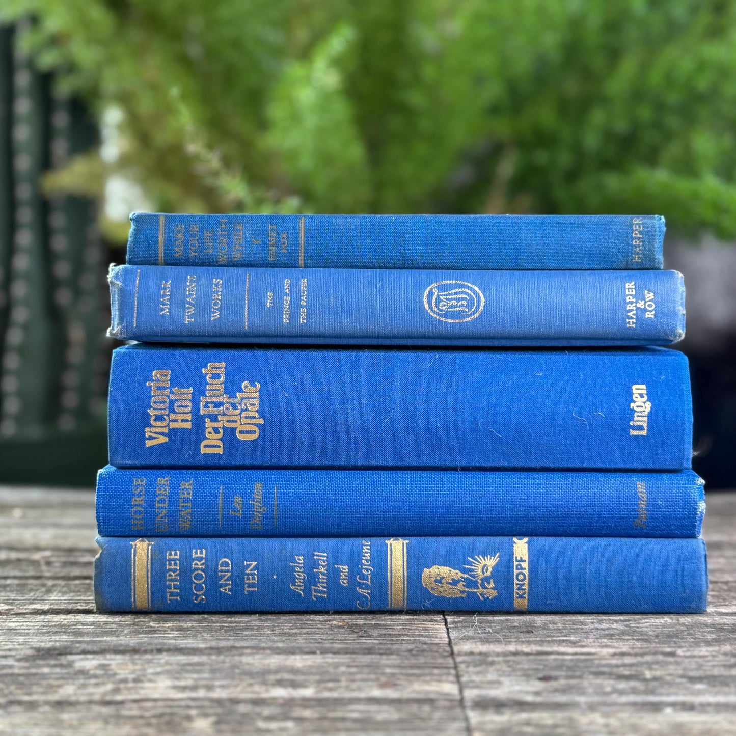Indigo Blue and Cobalt Vintage Book Set for Shelf Styling