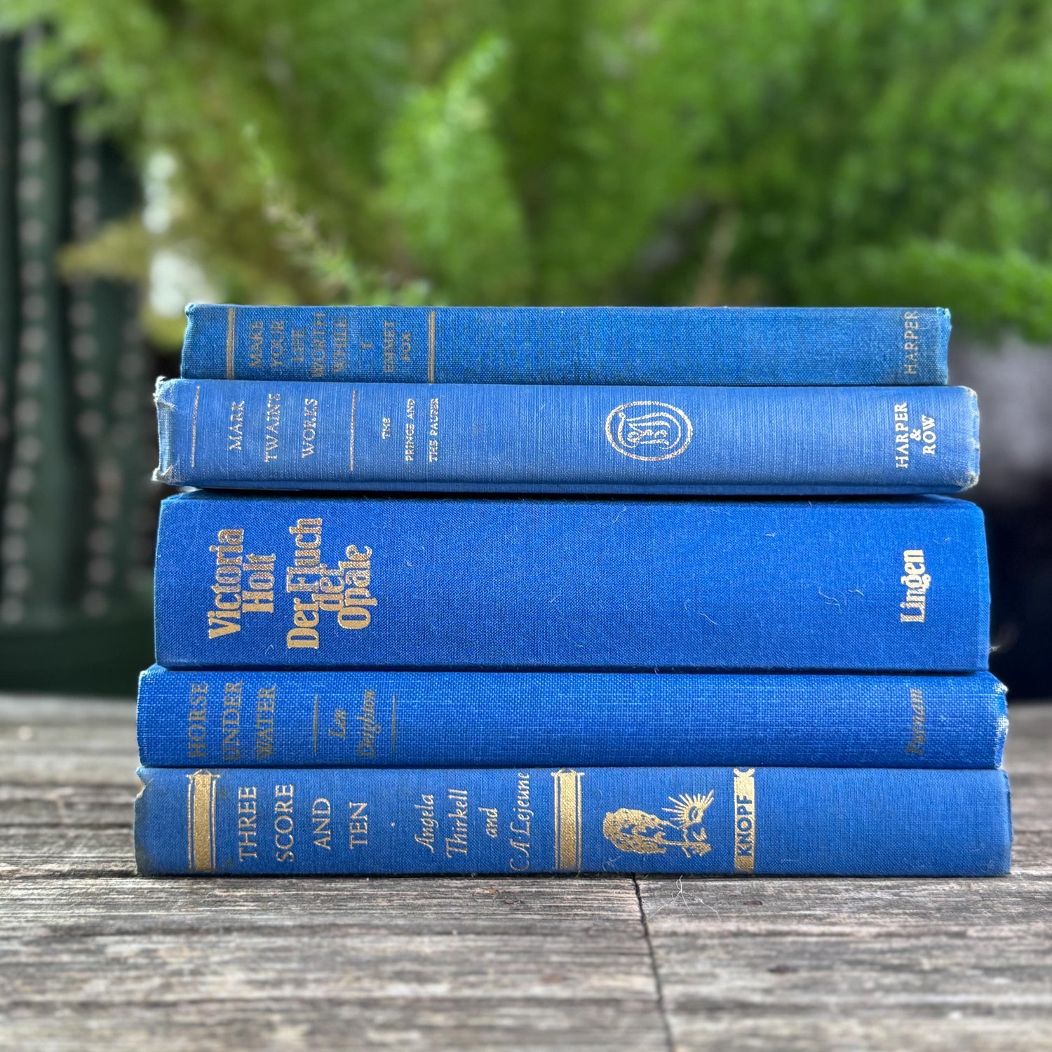 Indigo Blue and Cobalt Vintage Book Set for Shelf Styling