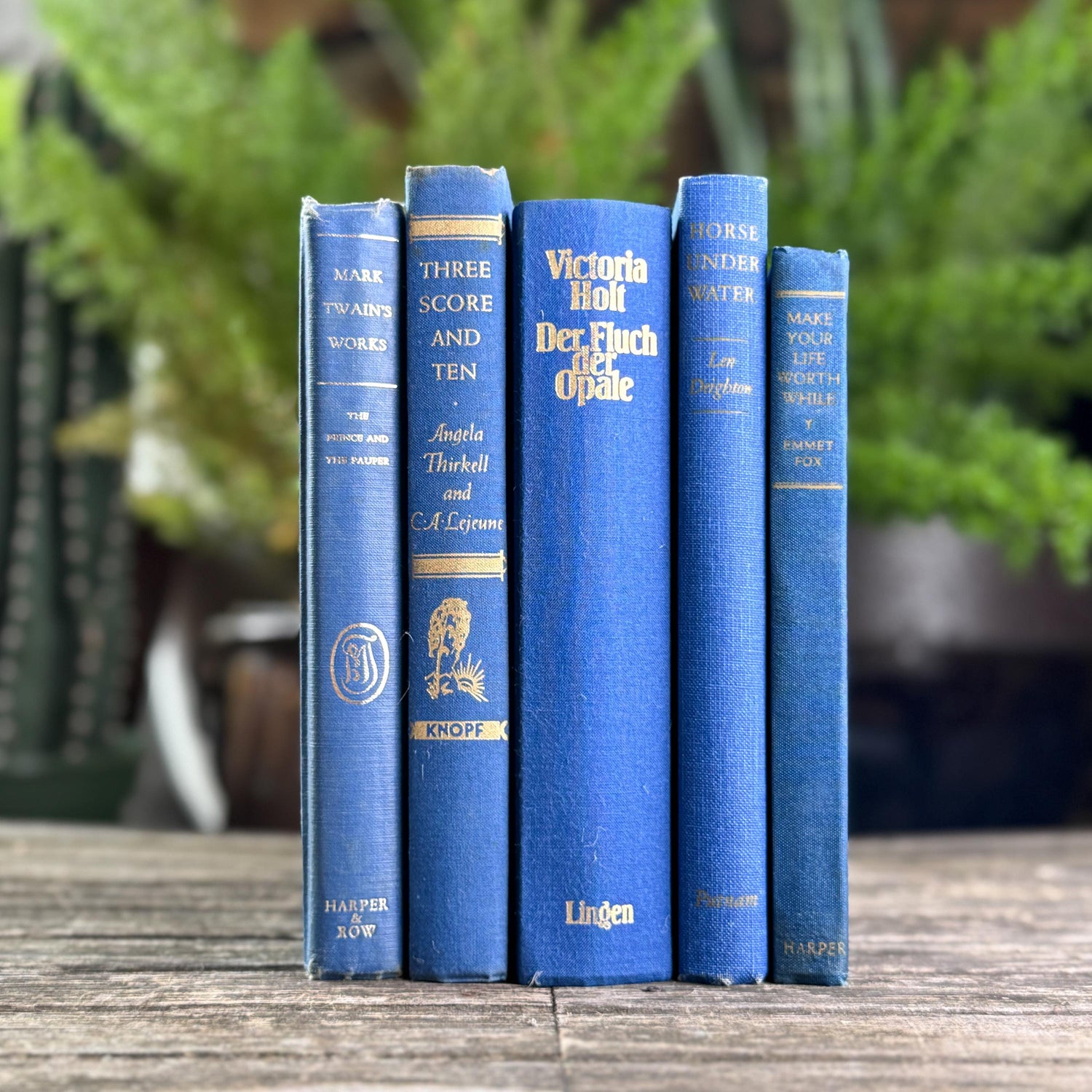 Indigo Blue and Cobalt Vintage Book Set for Shelf Styling