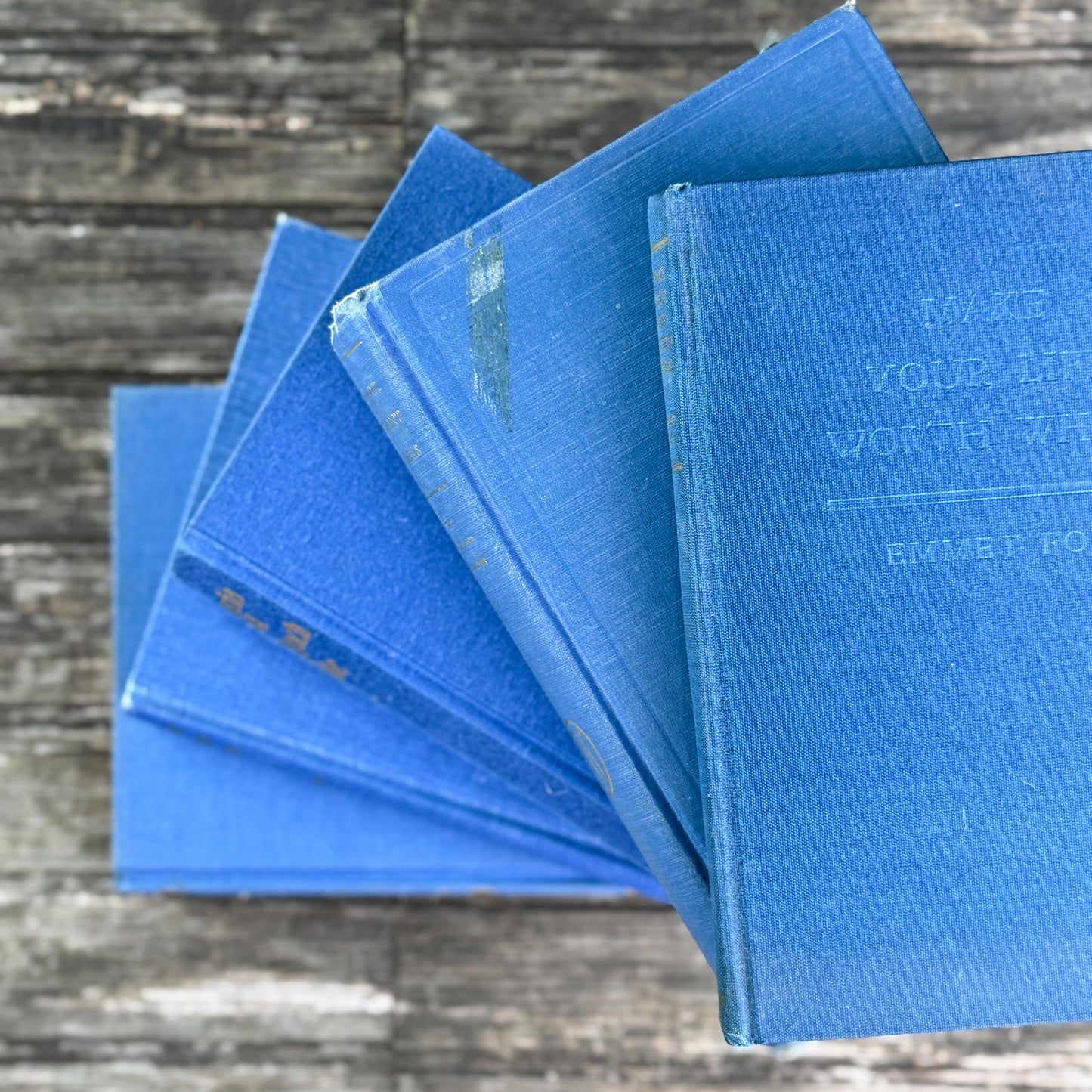 Indigo Blue and Cobalt Vintage Book Set for Shelf Styling